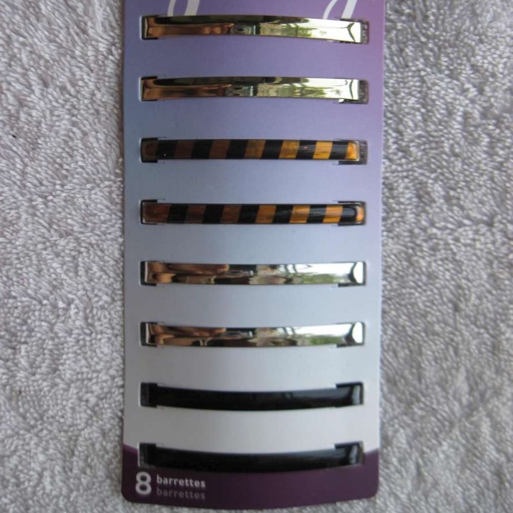 8 Goody Metal Stay Tight Put 2 1/4" Hair Barrettes Secure Clasp Flat Bar Striped